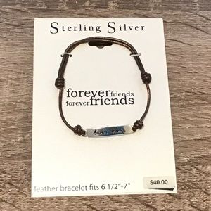 Sterling Silver & Brown Leather "forever friends" Adjustable Friendship Bracelet